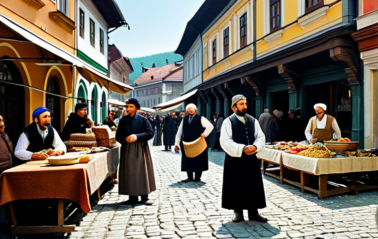 Bulgarian Renaissance**

"A bustling marketplace in a Bulgarian town during the National Revival, circa 1860.  Merchants in traditional, modest clothing sell goods.  Intellectuals in period attire discuss ideas near a coffee house.  Background shows traditional Bulgarian architecture.  Safe for work, appropriate content, fully clothed, professional, historic scene, perfect anatomy, correct proportions, natural pose, high quality."

**