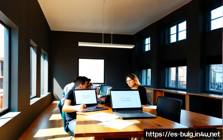 Home 30 불가리아 스타트업 환경 - Photorealistic modern startup workspace in Sofia, Bulgaria, diverse young entrepreneurs collaboratin...